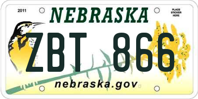 NE license plate ZBT866
