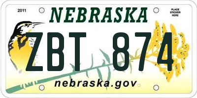 NE license plate ZBT874