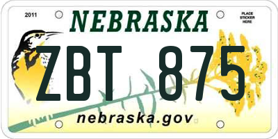 NE license plate ZBT875