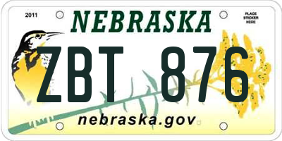 NE license plate ZBT876