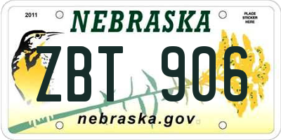 NE license plate ZBT906
