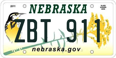 NE license plate ZBT911