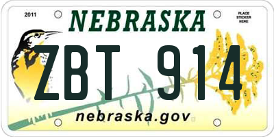 NE license plate ZBT914