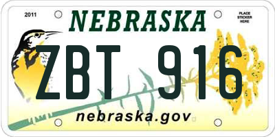 NE license plate ZBT916