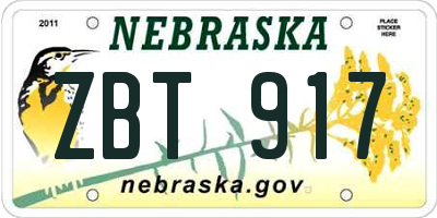 NE license plate ZBT917