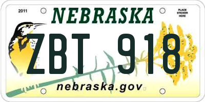 NE license plate ZBT918