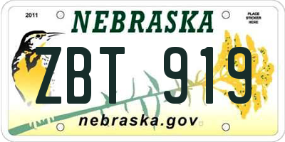 NE license plate ZBT919