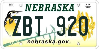 NE license plate ZBT920