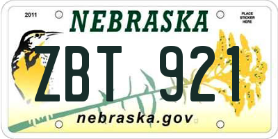 NE license plate ZBT921