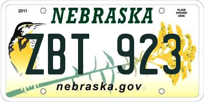 NE license plate ZBT923