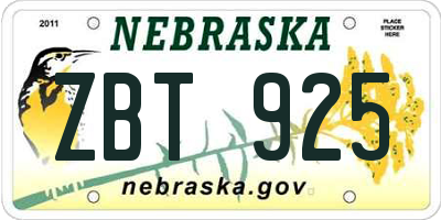 NE license plate ZBT925