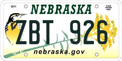 NE license plate ZBT926