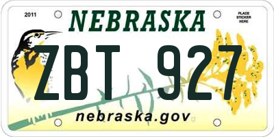 NE license plate ZBT927