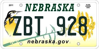 NE license plate ZBT928