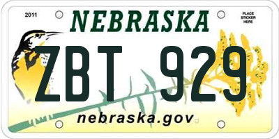 NE license plate ZBT929