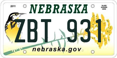 NE license plate ZBT931