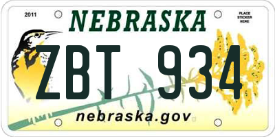 NE license plate ZBT934