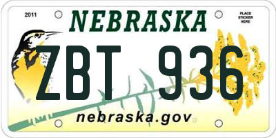 NE license plate ZBT936