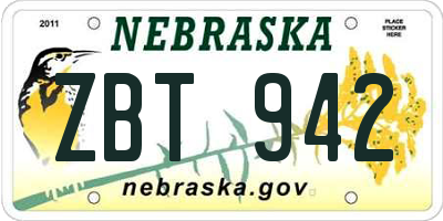NE license plate ZBT942