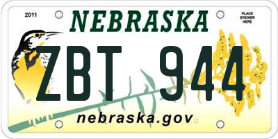 NE license plate ZBT944