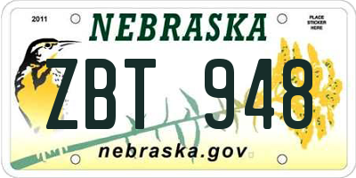 NE license plate ZBT948