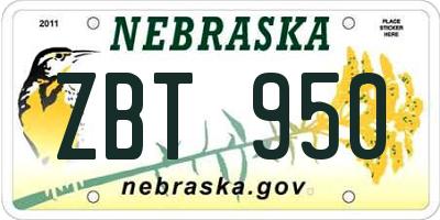 NE license plate ZBT950