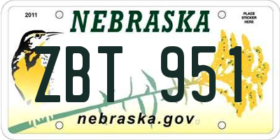 NE license plate ZBT951