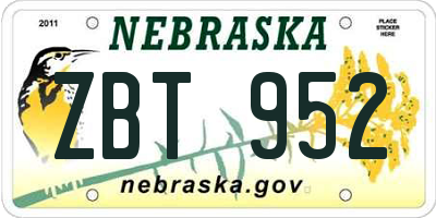 NE license plate ZBT952