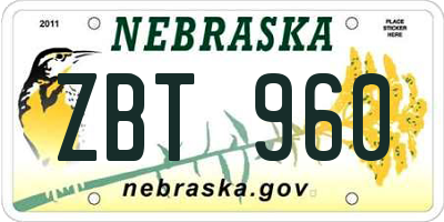 NE license plate ZBT960