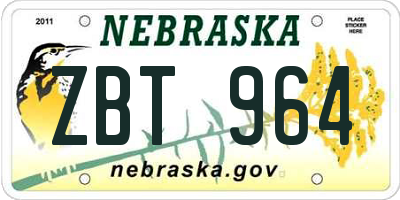 NE license plate ZBT964