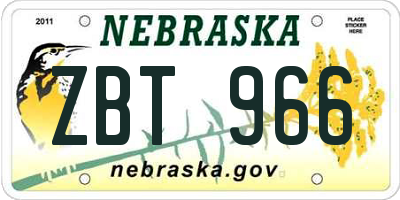 NE license plate ZBT966