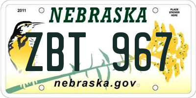 NE license plate ZBT967