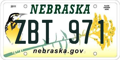 NE license plate ZBT971