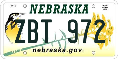 NE license plate ZBT972