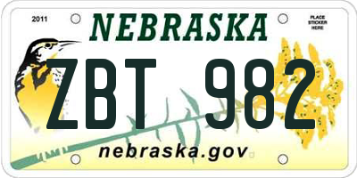 NE license plate ZBT982