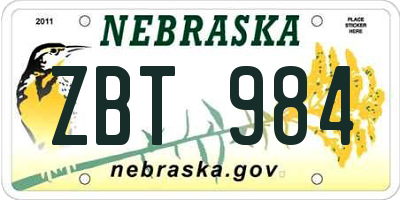 NE license plate ZBT984