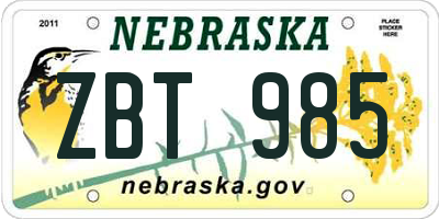 NE license plate ZBT985