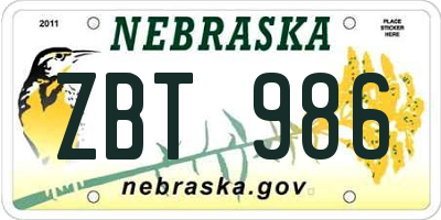 NE license plate ZBT986