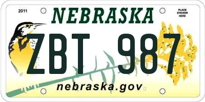 NE license plate ZBT987