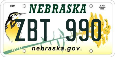 NE license plate ZBT990
