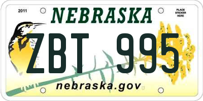 NE license plate ZBT995