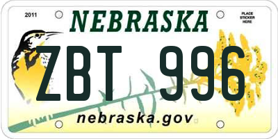 NE license plate ZBT996