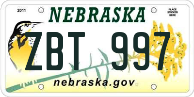 NE license plate ZBT997