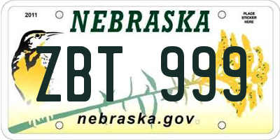 NE license plate ZBT999
