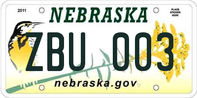 NE license plate ZBU003