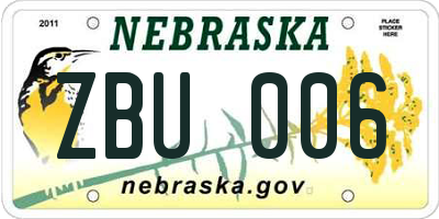 NE license plate ZBU006