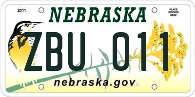 NE license plate ZBU011