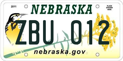 NE license plate ZBU012