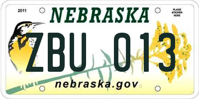 NE license plate ZBU013