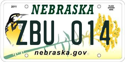 NE license plate ZBU014